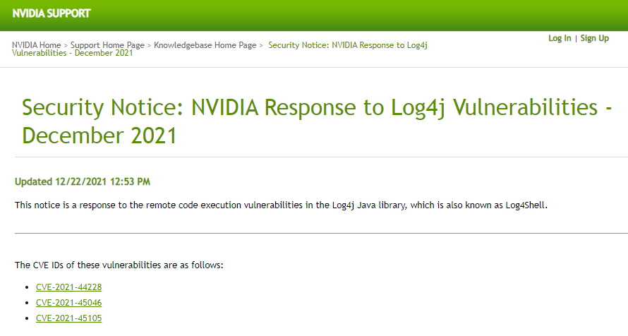 Nvidia、HPE、IBM公布受Log4j漏洞影响的产品