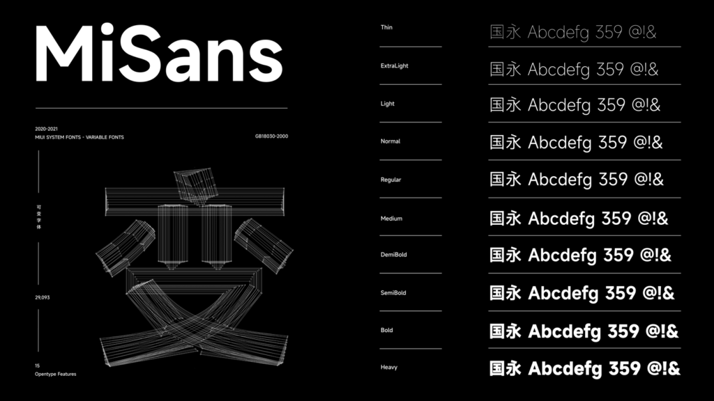 Xiaomi推出全新系统字体MiSans：全社会免费商用！包含约3万字符，支持多种语言+OpenType功能！