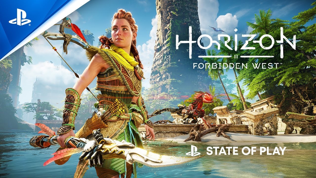 照片中提到了HORIZON、FORBIDDEN WEST、B STATE OF PLAY，跟的PlayStation、地平线航空有关，包含了地平线禁止西部预告片、地平线西禁、地平线零黎明、的PlayStation 5、的PlayStation 4