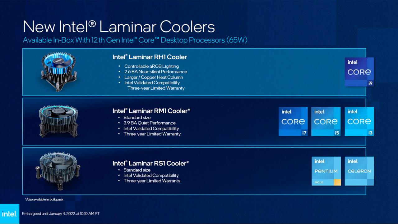 第 12 代 Intel Core 主流处理器推出与全新散热器， H670， B660， H610 芯片组
