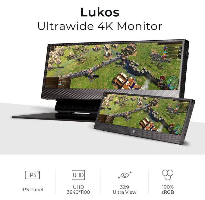 奇特超级宽 32：9 3840×1100 分辨率可携带屏幕 Lukos Ultra-wide 4K Monitor 集资中