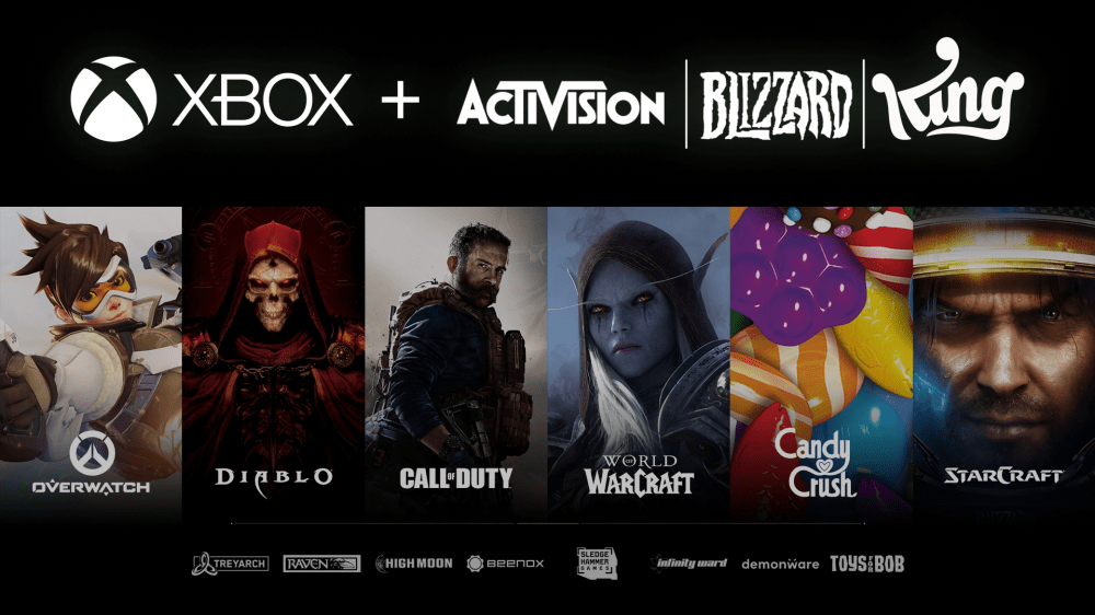 照片中提到了XBOX + ACTIVISION BIZZARD ng、Candy、Crush，跟暴雪娛樂、動視暴雪有關，包含了動視暴雪、鮑比·科蒂克、風暴英雄、魔獸世界