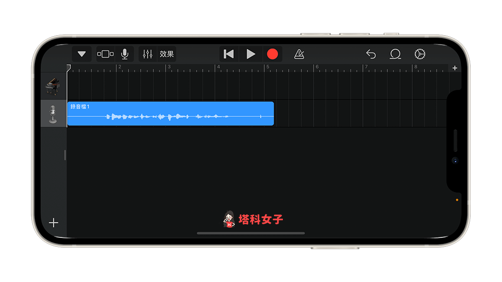 透过Garageband将iPhone录音档转铃声：确认录音档在第二个音轨