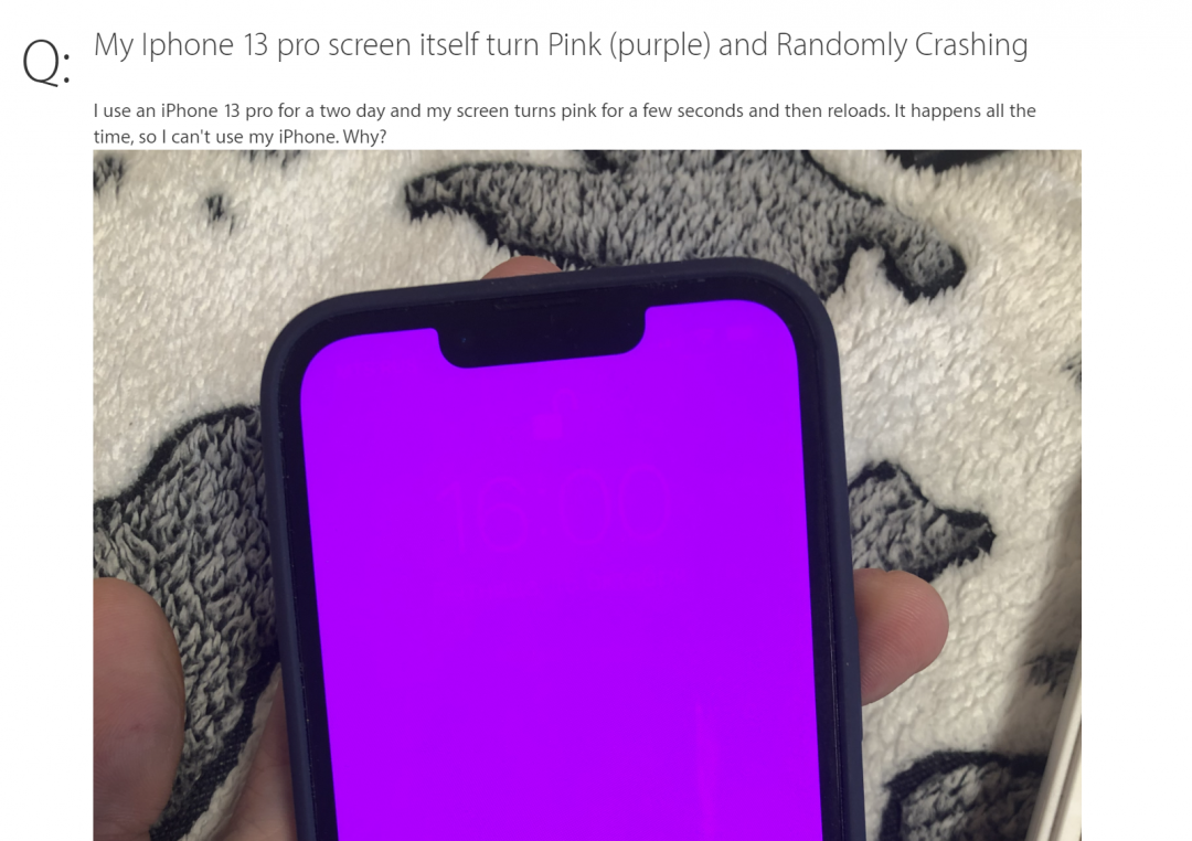 疑似软件出包？ 苹果iPhone 13爆出紫色屏幕灾情