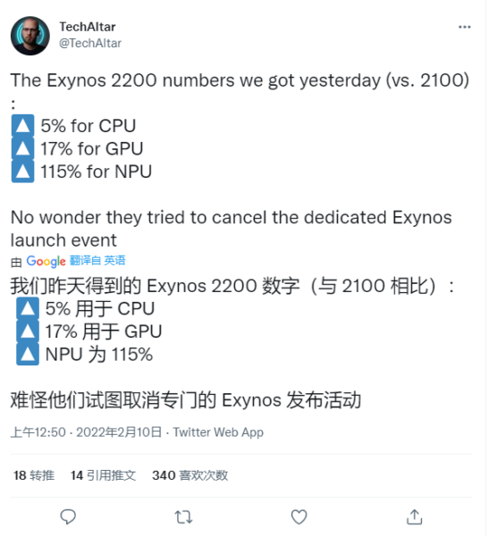 Exynos 2200芯片性能被夸大？ 被曝CPU和GPU提升不明显 