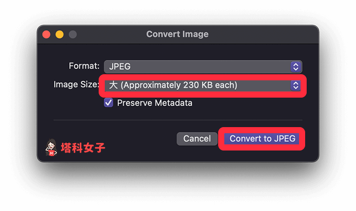 使用 macOS Monterey 内建的转换图像：Convert to JPEG