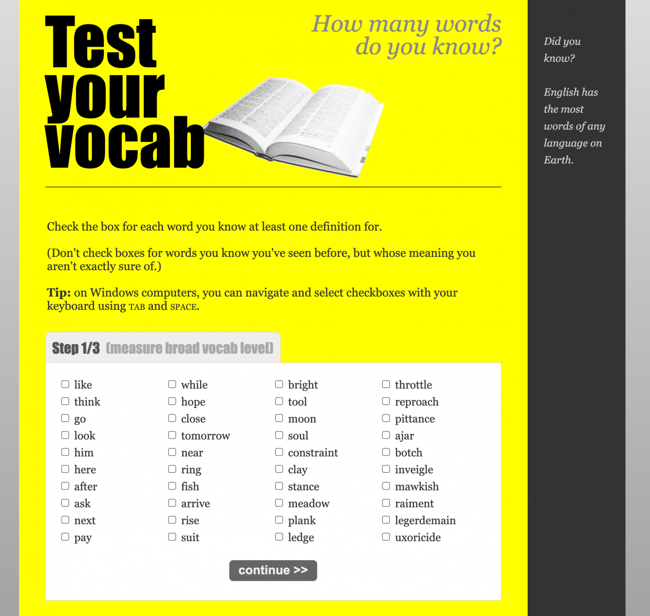 Test Your Vocab – 测试看看你可能知道多少英语单词