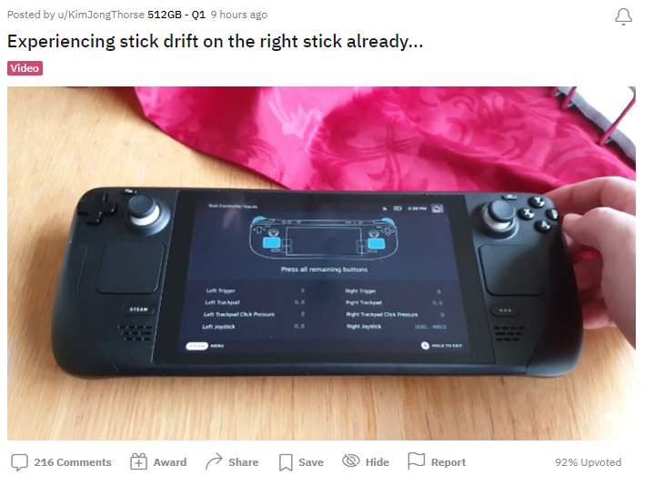首批Steam Deck曝出现摇杆漂移！Valve官方建议用户不要自行修理！