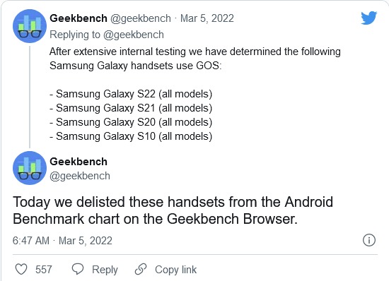 三星手机「降速门」案外案，Geekbench指责三星欺骗基准测试，将Galaxy旗舰机除名