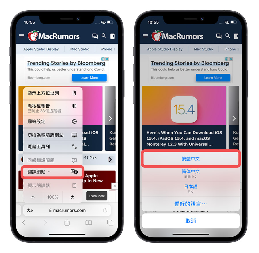 iOS 15.4 Safari 翻译