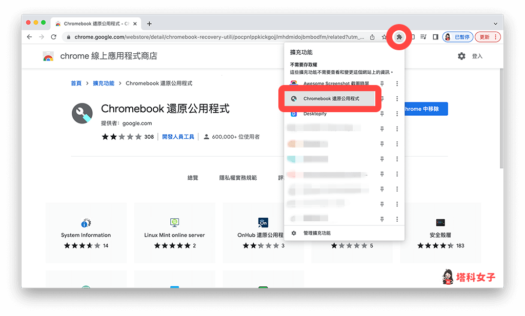 Mac 安装 Chrome OS Flex：开启 Chrome 还原实用器