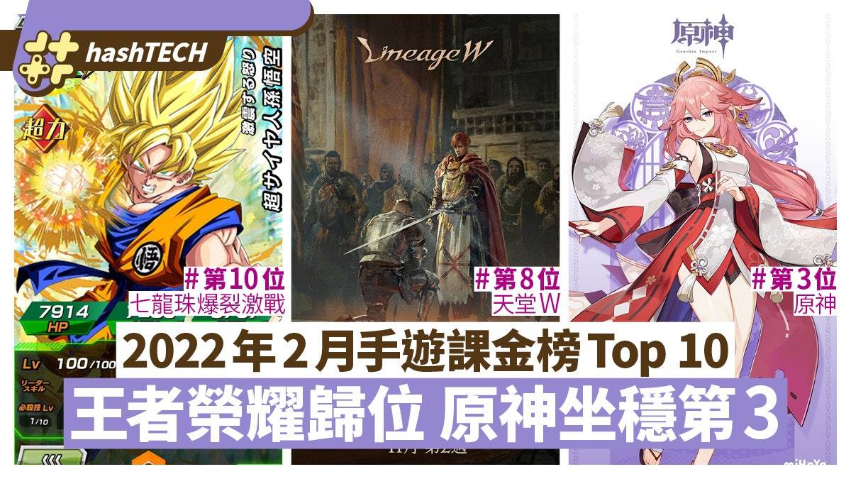 2022年2月手游氪金榜Top 10|王者荣耀重返荣耀 原神坐稳第3