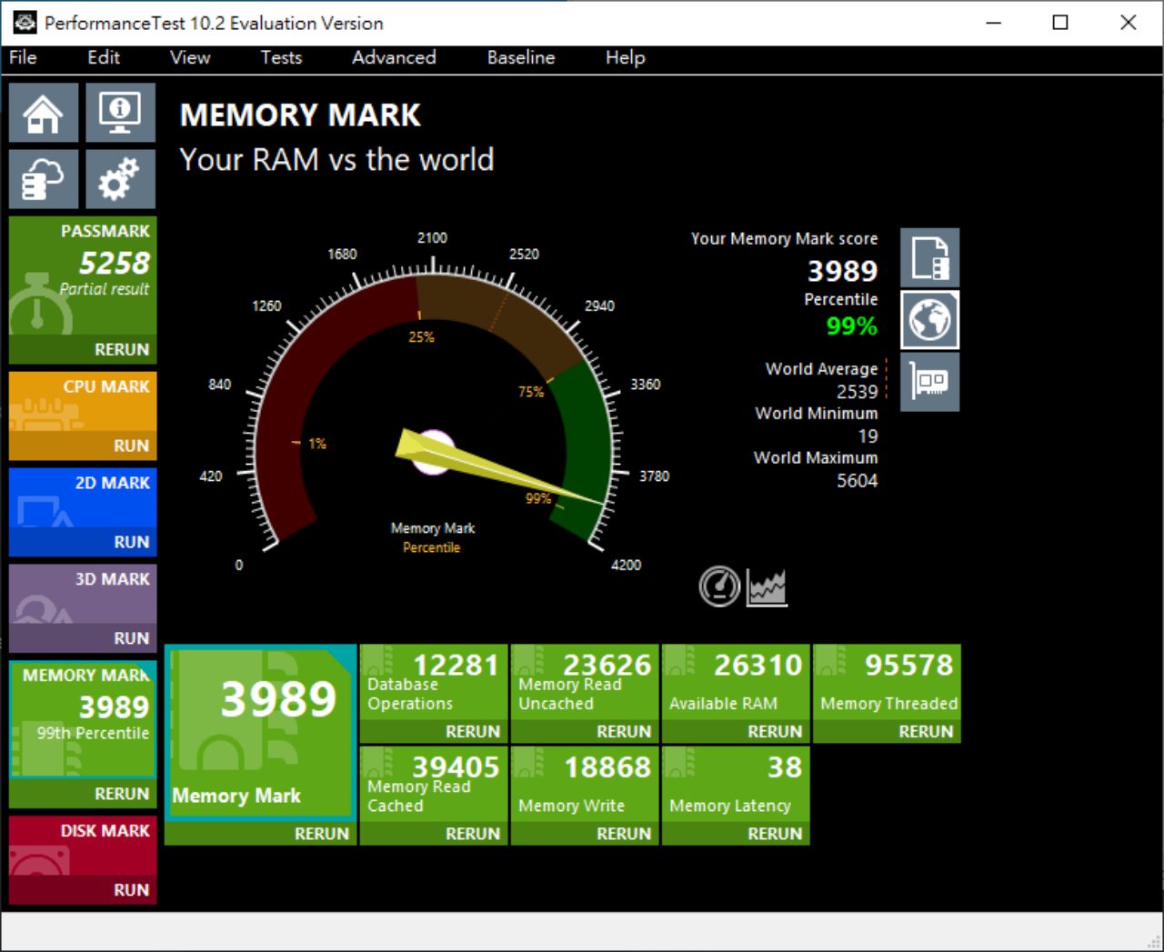 PerformanceTest 的内存分数来到 3，989。