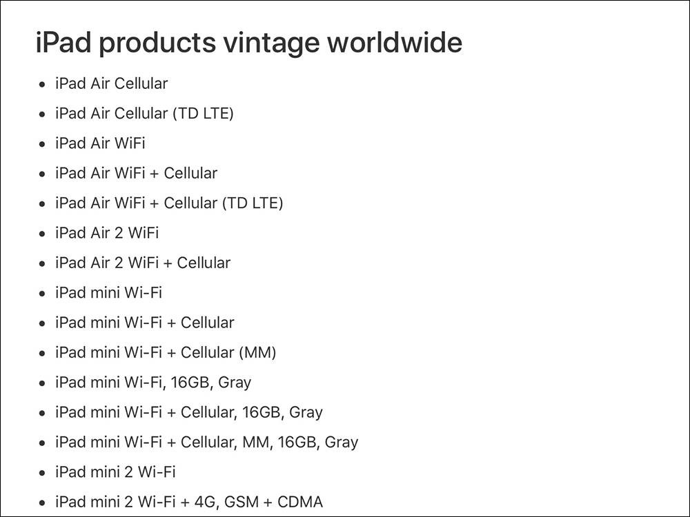 Apple 将 iPad Air 2 和 iPad mini 2 列入过时产品名单