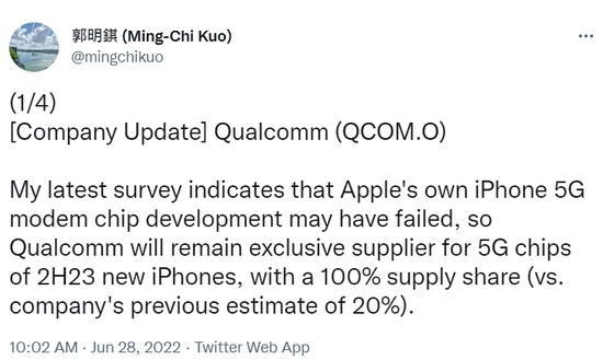 曝Apple自研5G基带研发失败：下一代iPhone将继续采用Qualcomm芯片！