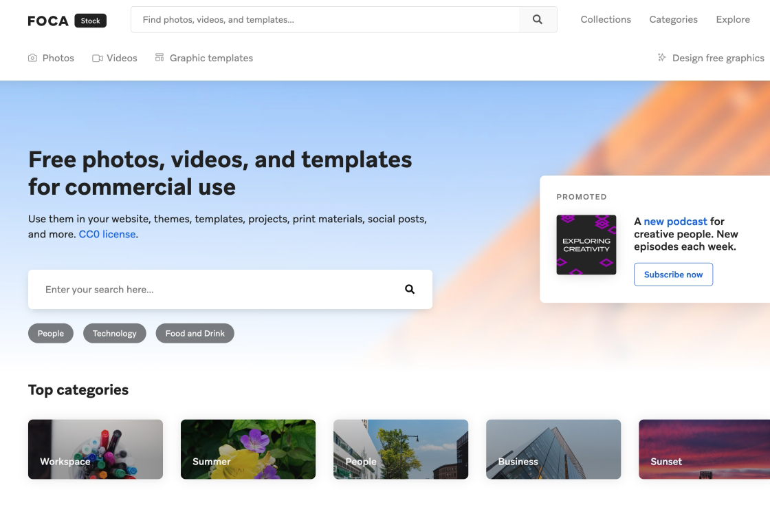 免费图片视频素材，FOCA Stock 全站采 CC0 授权，还有图片模板可以编辑使用