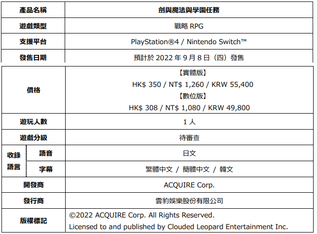 《剑与魔法与学园任务》产品概要