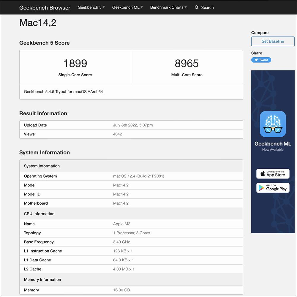 M2 MacBook Air 跑分出炉，结果与 M2 MacBook Pro 差不多