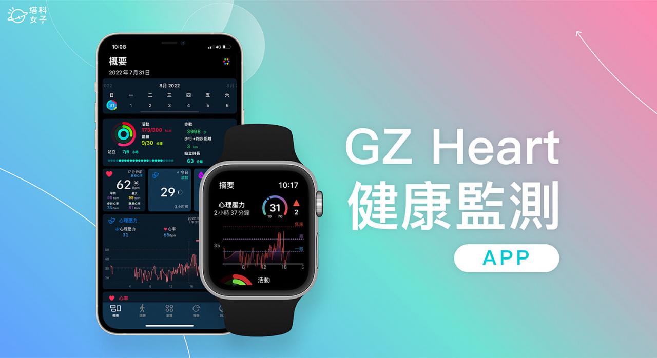 Apple Watch 健康监测 App《GZ Heart》实时监控心率/血氧/HRV 并推估心理压力状态