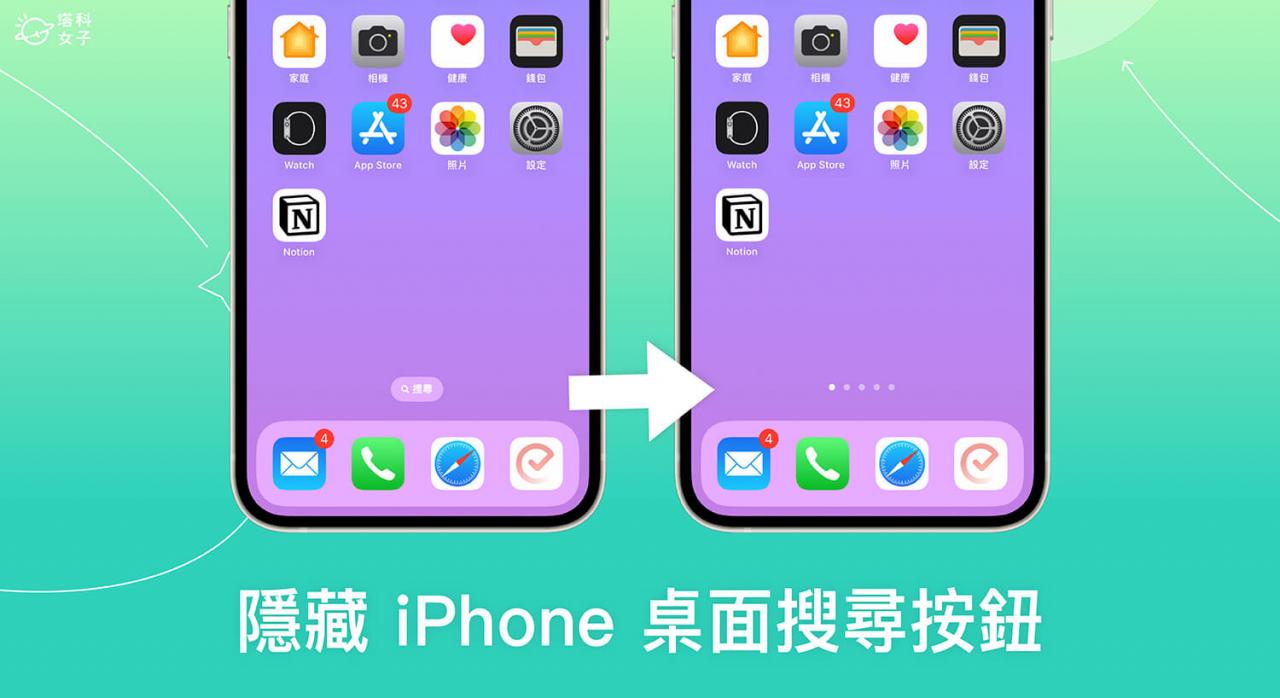 iPhone 桌面搜索按钮删除教学，可在 iOS 16 隐藏主画面搜索键！