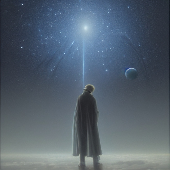 关键词的输入为A dream of a distant galaxy， by Caspar David Friedrich， matte painting trending on artstation HQ。