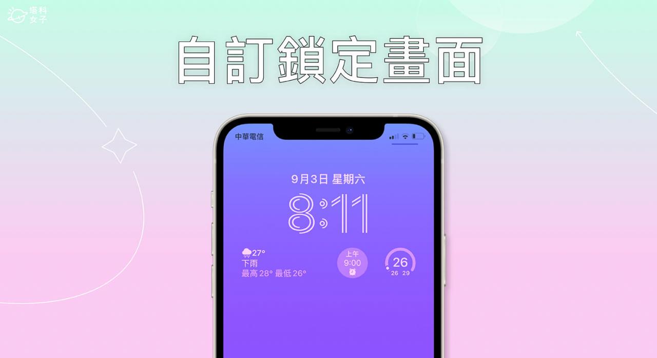 iPhone 锁定画面自定义教学，锁屏壁纸加入小工具并更改时间字体颜色