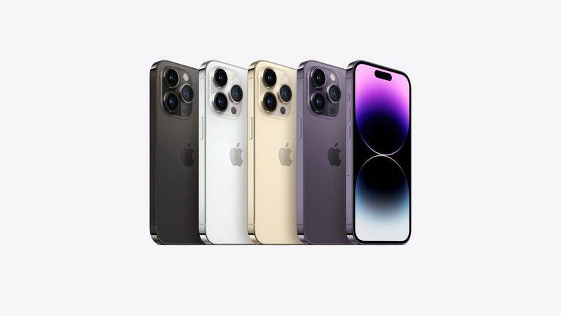 iPhone 14 Pro 和 iPhone 14 Pro Max 将提供四款颜色：太空黑色、银色、金色和深紫色。 （苹果提供）。 （苹果提供）