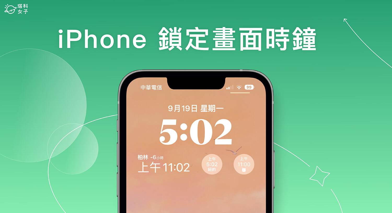 iPhone 锁定画面时钟小工具可显示闹钟时间或其他国家城市时区