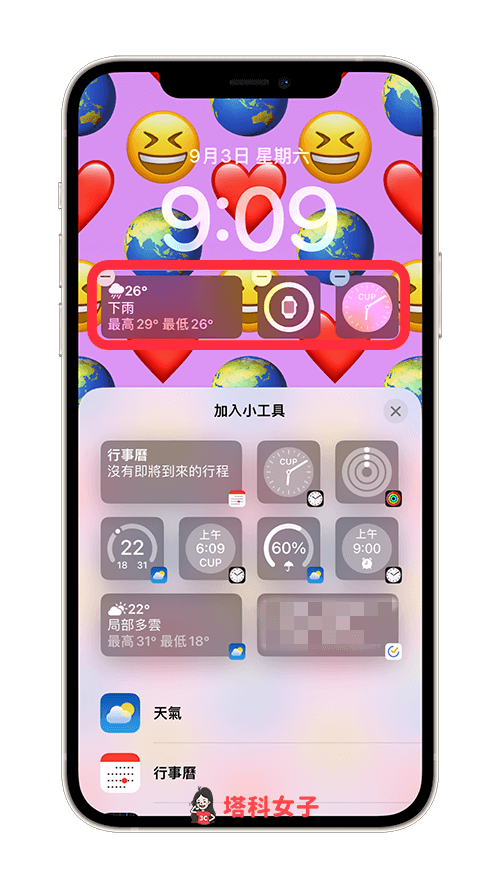 iPhone 表情符号壁纸（iOS 16）：新增小工具