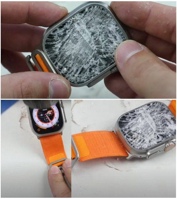 他用铁鎚狠敲Apple Watch Ultra测试是否真如苹果说的那么坚固？ 屏幕还没裂桌子却先裂了