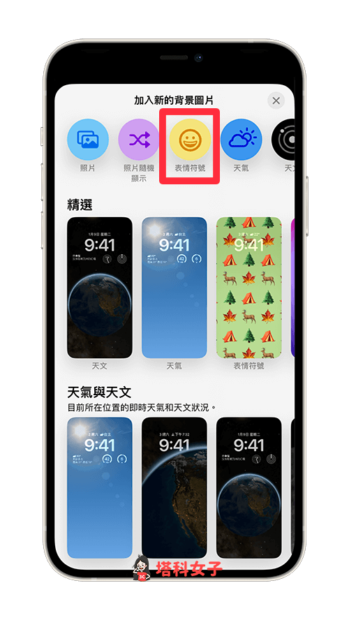 iPhone 表情符号壁纸（iOS 16）：选择锁屏主题