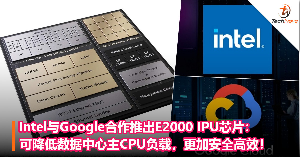 Intel与谷歌合作推出E2000 IPU芯片：可降低数据中心主CPU负载，更加安全高效！