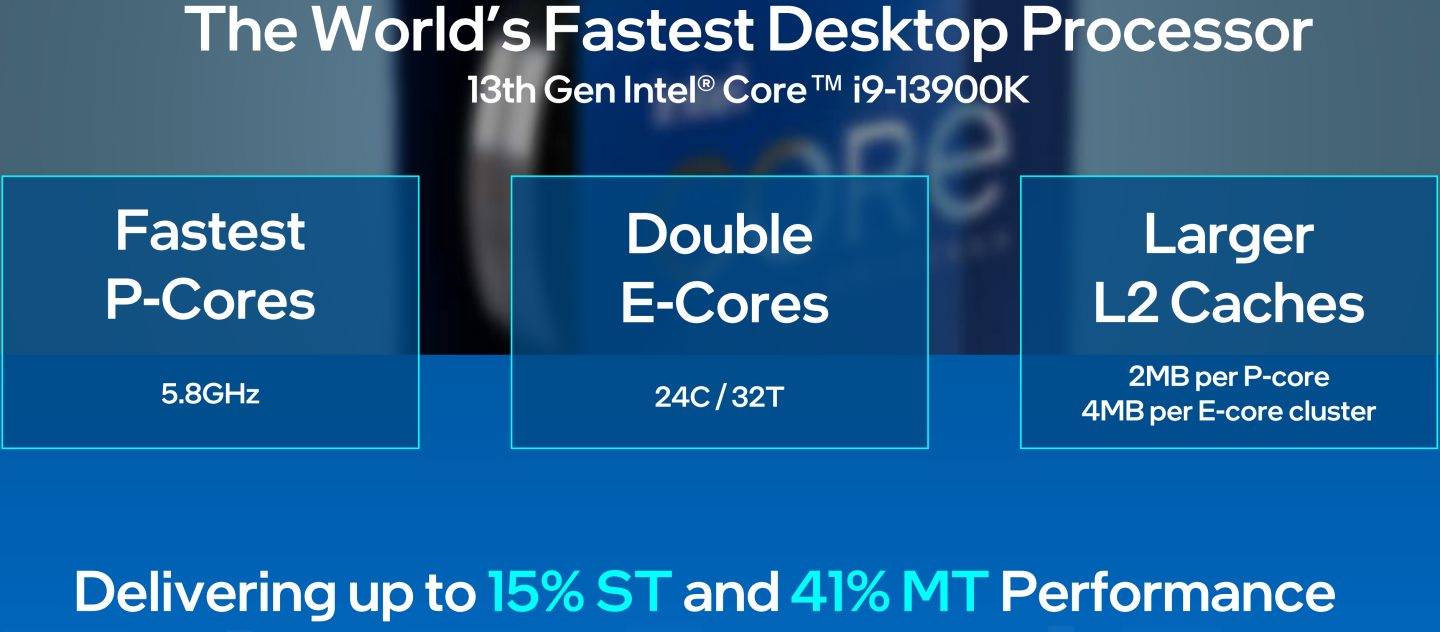 Core i9-13900K的最大Boost时脉高达5.8GHz，轻松超越前代旗舰Core i9-12900KS的5.5GHz，同时多出8组E-Core，在单核心与多核心效能的表现都更高一筹。