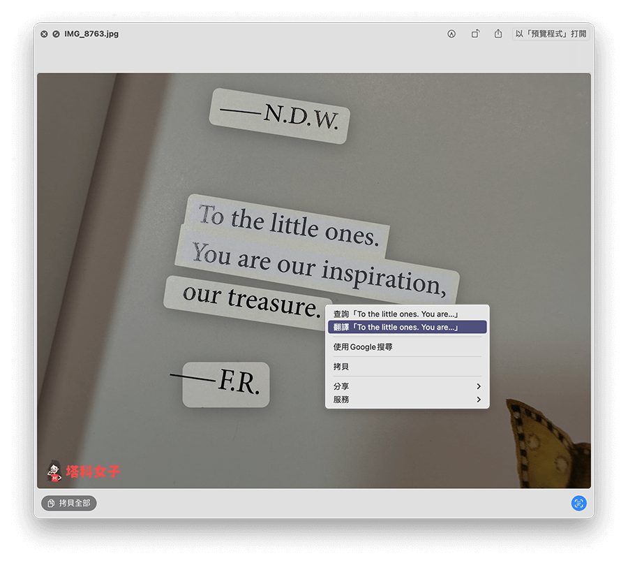 Mac 照片文字辨识：选取文字并翻译