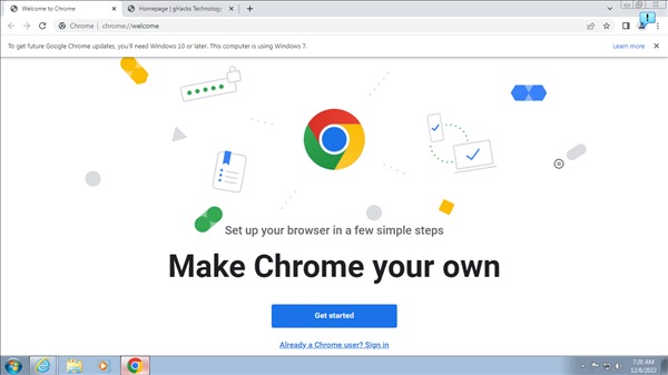 如果你在 Win7/8.1 平台上执行 Chrome，现在它会在置顶横幅通知你尽快升级到 Windows 10