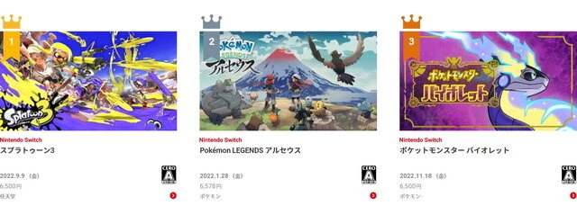 任天堂公布 Switch 2022 年度下载排行榜，《斯普拉遁 3》热度不减荣登冠军宝座