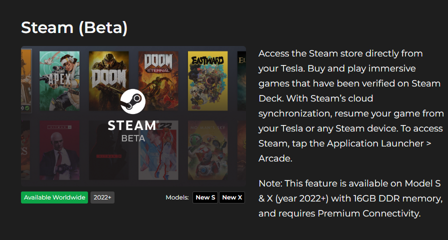 Tesla 正式推出 Steam Beta，车主将可游玩 Steam 中的数千款游戏 - 电脑王阿达
