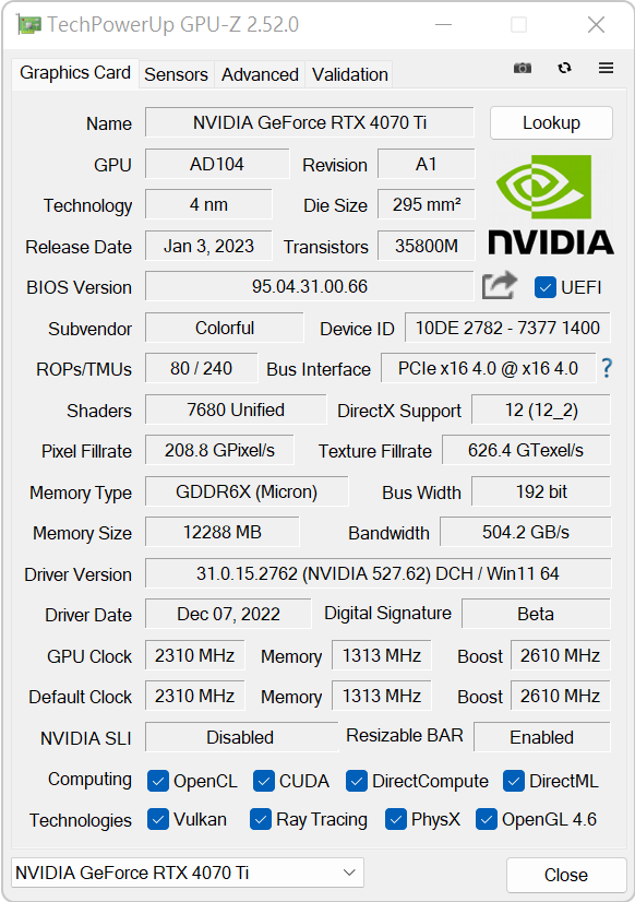 iGame RTX 4070 Ti Advanced OC