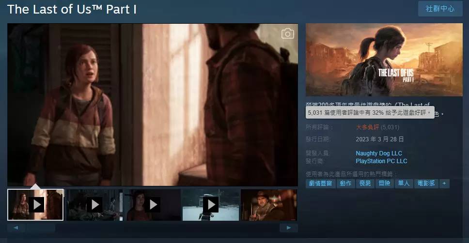 《最后生还者 一部曲》着色器导致效能差劲，Naughty Dog 调查PC问题将以更新补救