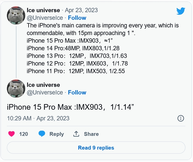 iPhone 15 Pro Max将采4800万像素相机模组，感光元件直逼小米13Ultra徕卡旗舰