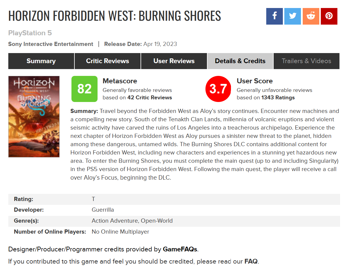 真的烧起来了！《Horizon Forbidden West》新DLC遭玩家评论轰炸！