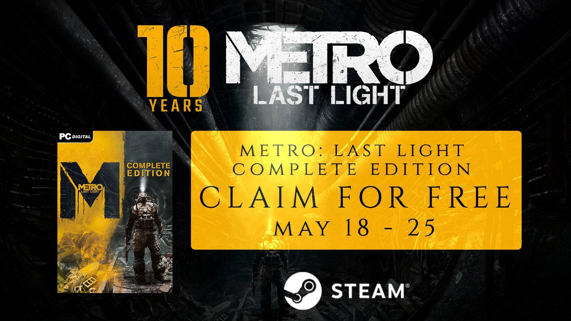 白嫖的，哪次不拿？Steam《METRO: LAST LIGHT》限时免费领取，领后永久入库！