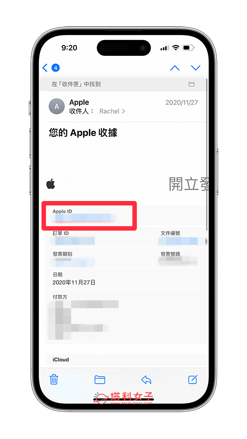 在Apple收据查看Apple ID