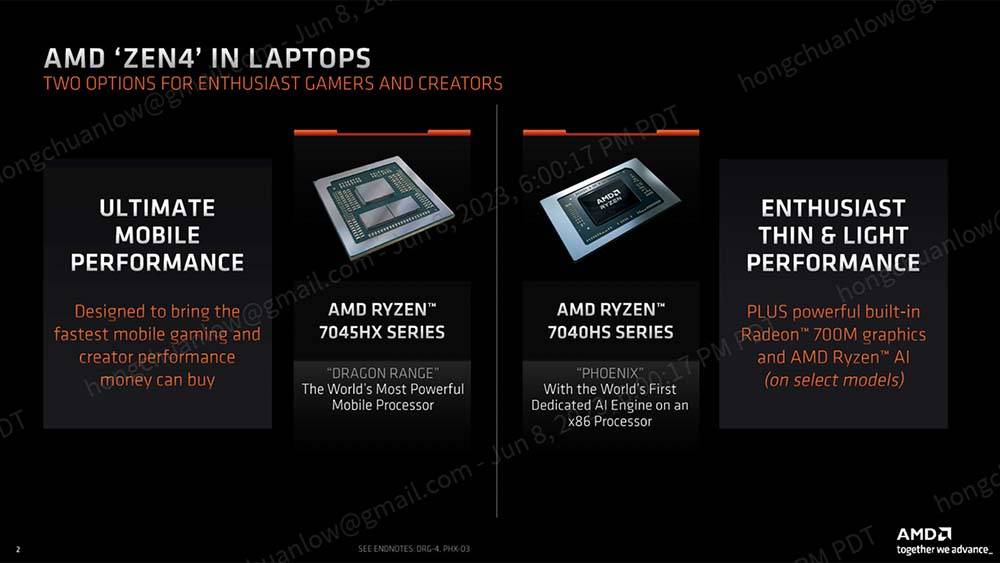 Zen 4 + RDNA 3 还集成 XDNA 架构的Ryzen AI，AMD Ryzen 7040HS 笔电用系列处理器公布