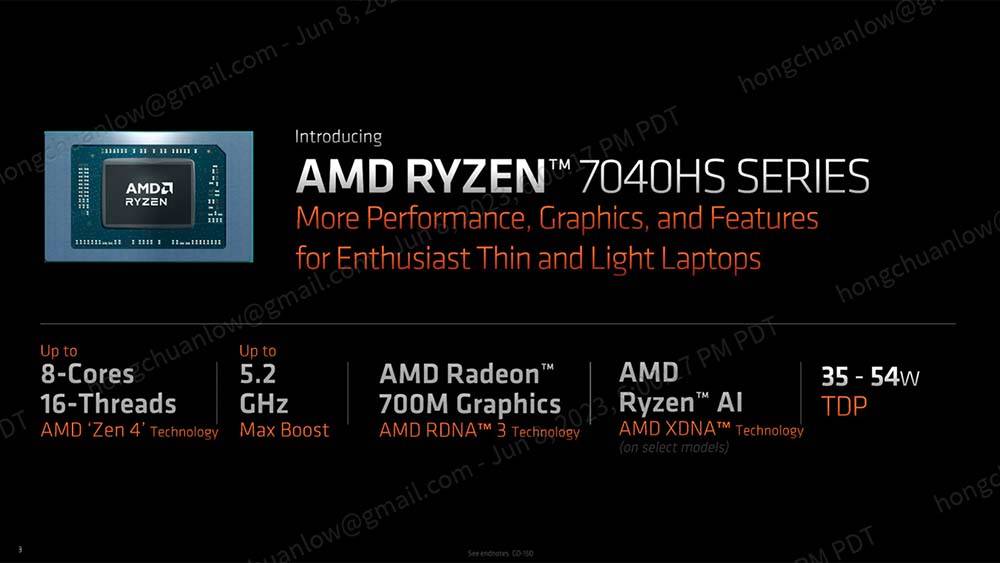 Zen 4 + RDNA 3 还集成 XDNA 架构的Ryzen AI，AMD Ryzen 7040HS 笔电用系列处理器公布