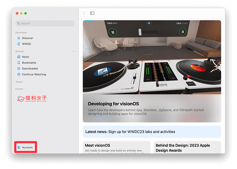 macOS Sonoma Developer Beta 下载：点选 Account