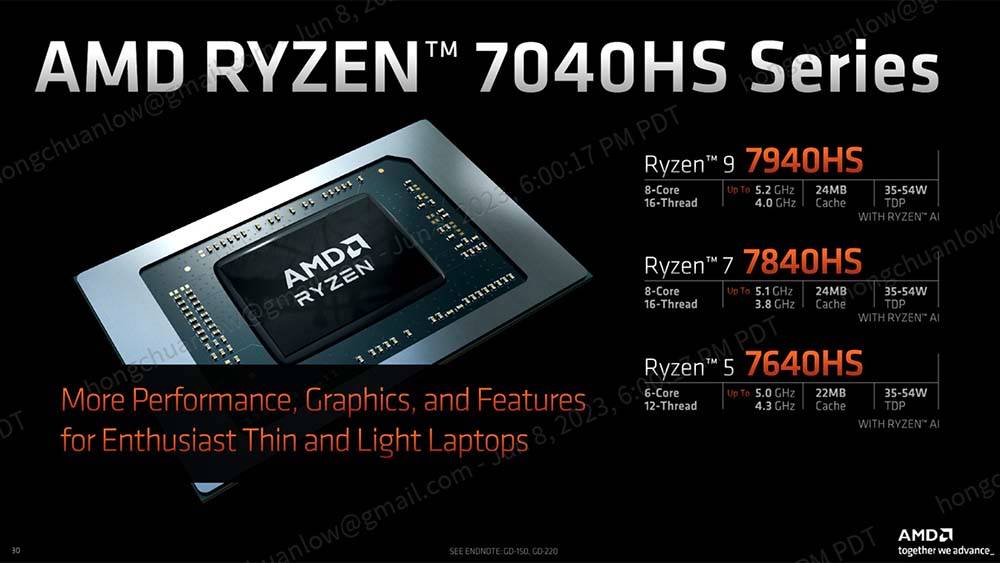 Zen 4 + RDNA 3 还集成 XDNA 架构的Ryzen AI，AMD Ryzen 7040HS 笔电用系列处理器公布