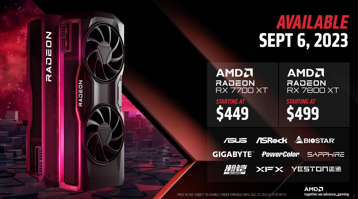 AMD 推出 Radeon RX 7800 XT 与 RX 7700 XT 锁定 1440p 玩家并预告 FSR3 快好了