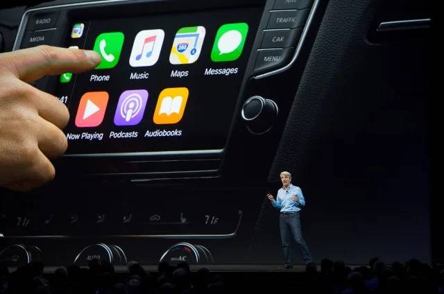 Apple's Senior Vice President of Software Engineering Craig Federighi speaks about CarPlay on stage during Apple's World Wide Developers Conference in San Jose, California on June 05, 2017. / AFP PHOTO / Josh Edelson        (Photo credit should read JOSH EDELSON/AFP/Getty Images)