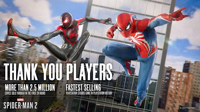 一日狂卖 250 万份 Spider-Man 2 成为卖得最快的 PlayStation 游戏